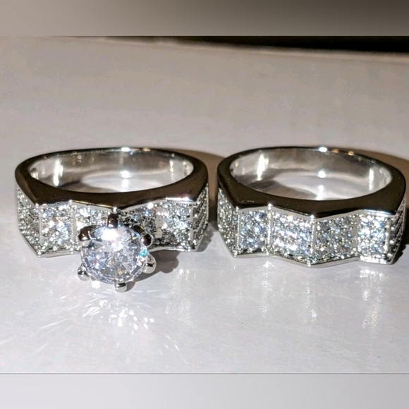 Women's 2pc Solid 925 Sterling Silver Lab Created Diamond Bridal Set SZ 9 - Picture 16 of 17